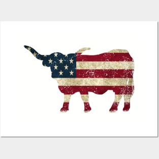 American Flag Longhorn Cattle Posters and Art